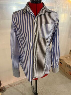 Alex Mill Blue and Black Mixed Vertical Stripe Button-Up Shirt